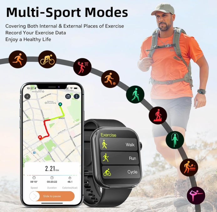 Smart Watch 44mm Bluetooth call Screen True Multidial Blood Oxygen Game Sports Mode Pro FOR IOS and Android White with 2 straps 11