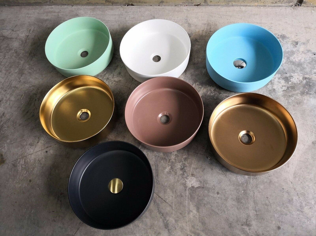 2023 Matte Black matte white matte Pink Green Gold Copper Round 360 mm Dia top counter basin porcelain sink 5