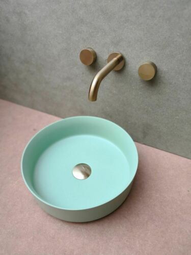 2023 Matte Black matte white matte Pink Green Gold Copper Round 360 mm Dia top counter basin porcelain sink 14