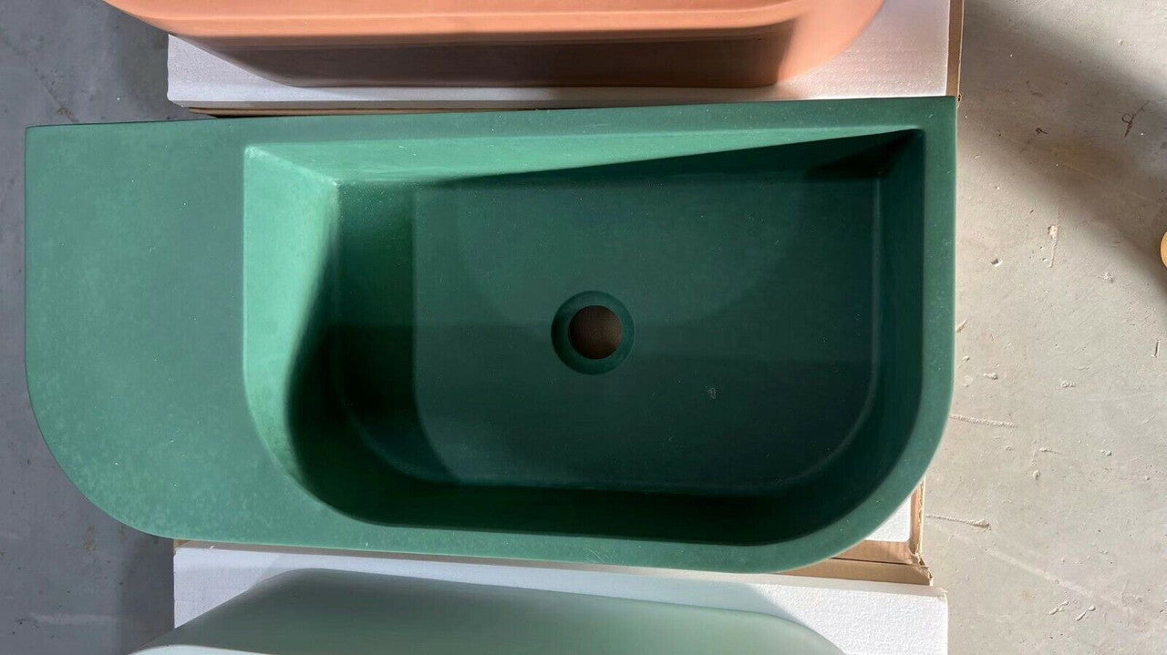 New Concrete Cement Wash Basin Counter Top Matte Lake Green Wall Hung Basin 3