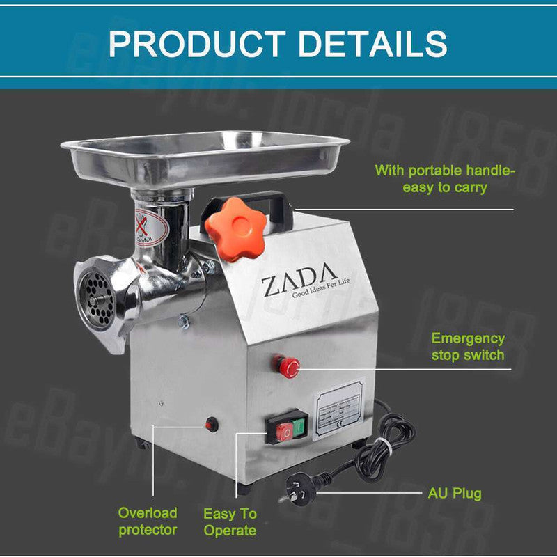1.63HP Commercial Meat Mincer- Electric Grinder & Sausage Maker Filler 1200W 4