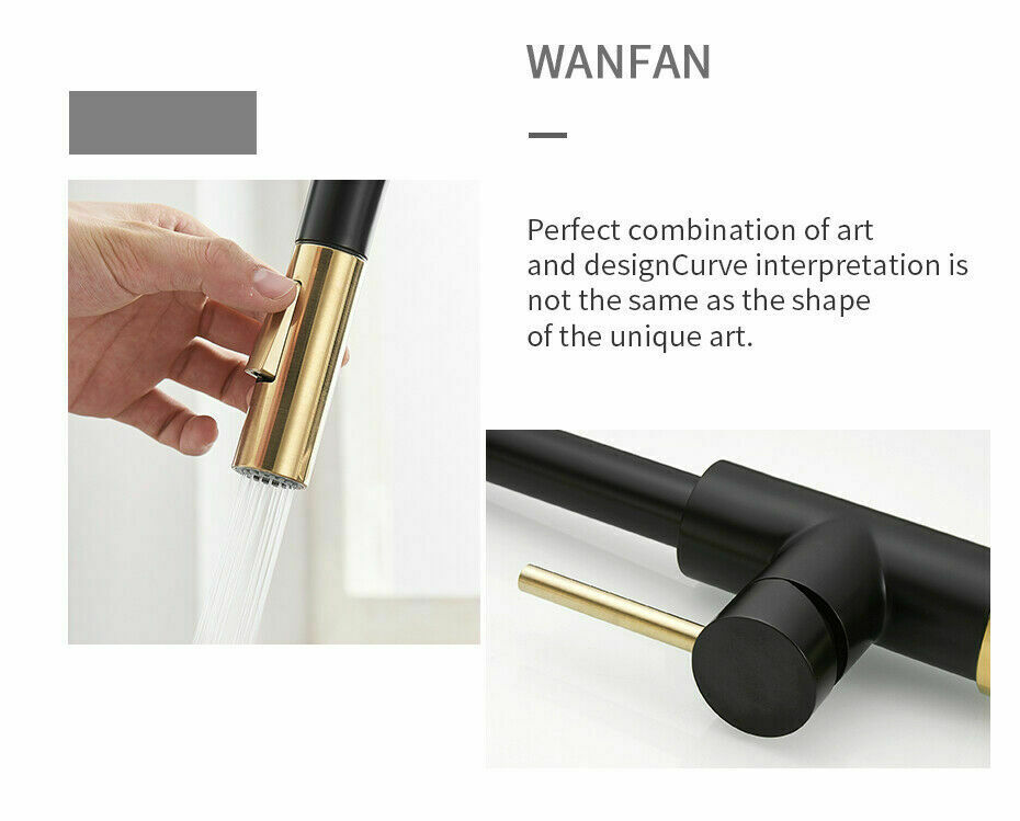 2023 Brushed Gold Spout Matte Black pull out with spray function kitchen mixer tap faucet 3