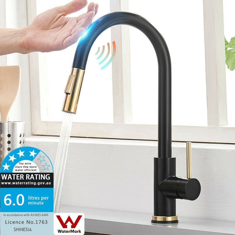 2023 Brushed Gold Spout Matte Black pull out with spray function kitchen mixer tap faucet 5