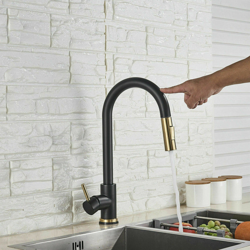 2023 Brushed Gold Spout Matte Black pull out with spray function kitchen mixer tap faucet 6