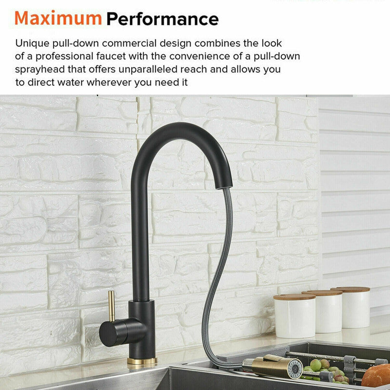 2023 Brushed Gold Spout Matte Black pull out with spray function kitchen mixer tap faucet 9