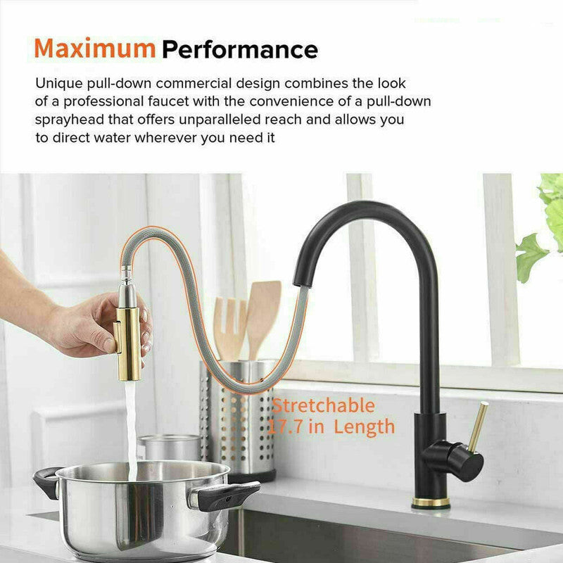 2023 Brushed Gold Spout Matte Black pull out with spray function kitchen mixer tap faucet 10