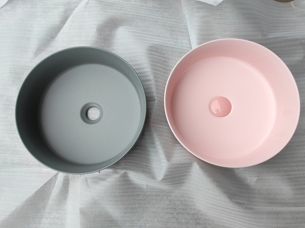 2020 Matte Pink Round 360 mm Dia top counter basin porcelain sink 3