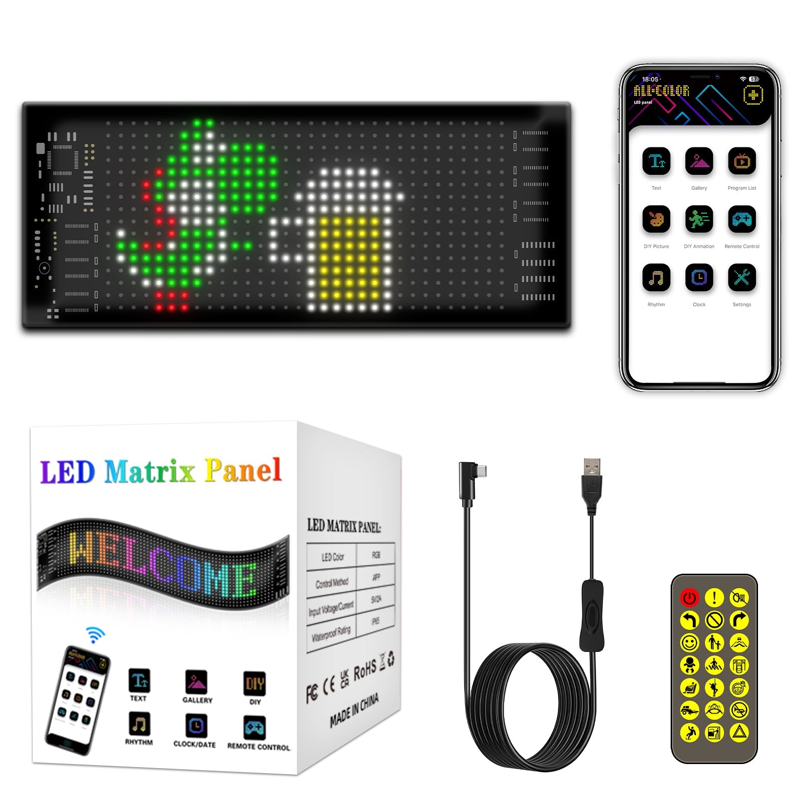 Programmable LED Matrix Panel Flexible Screen IP65 with APP Control 70*173mm 12
