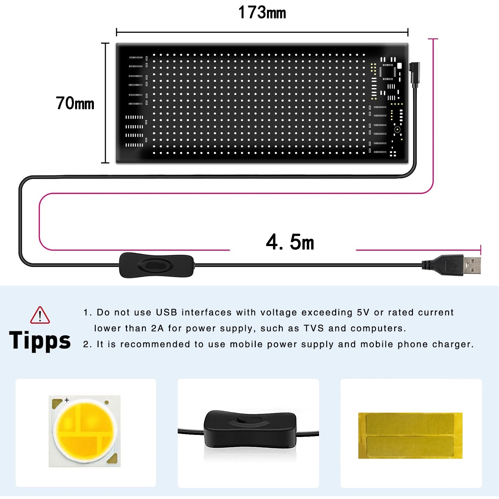 Programmable LED Matrix Panel Flexible Screen IP65 with APP Control 70*173mm 13