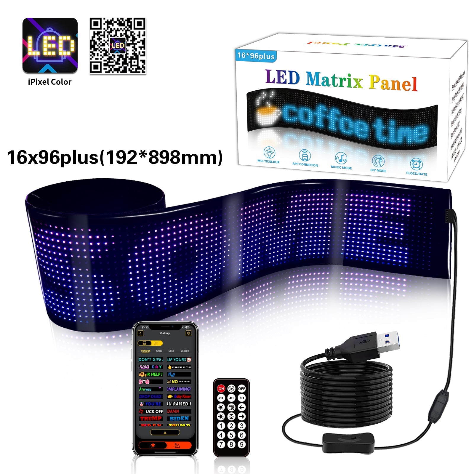 Programmable LED Matrix Panel Flexible Screen IP65 with APP Control 192*898mm 13