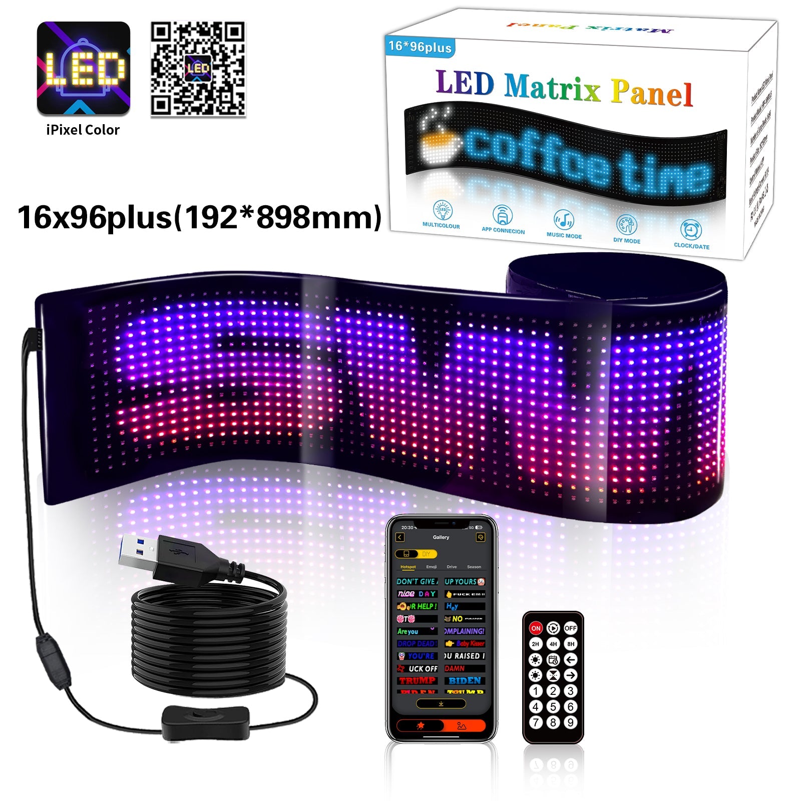Programmable LED Matrix Panel Flexible Screen IP65 with APP Control 192*898mm 14