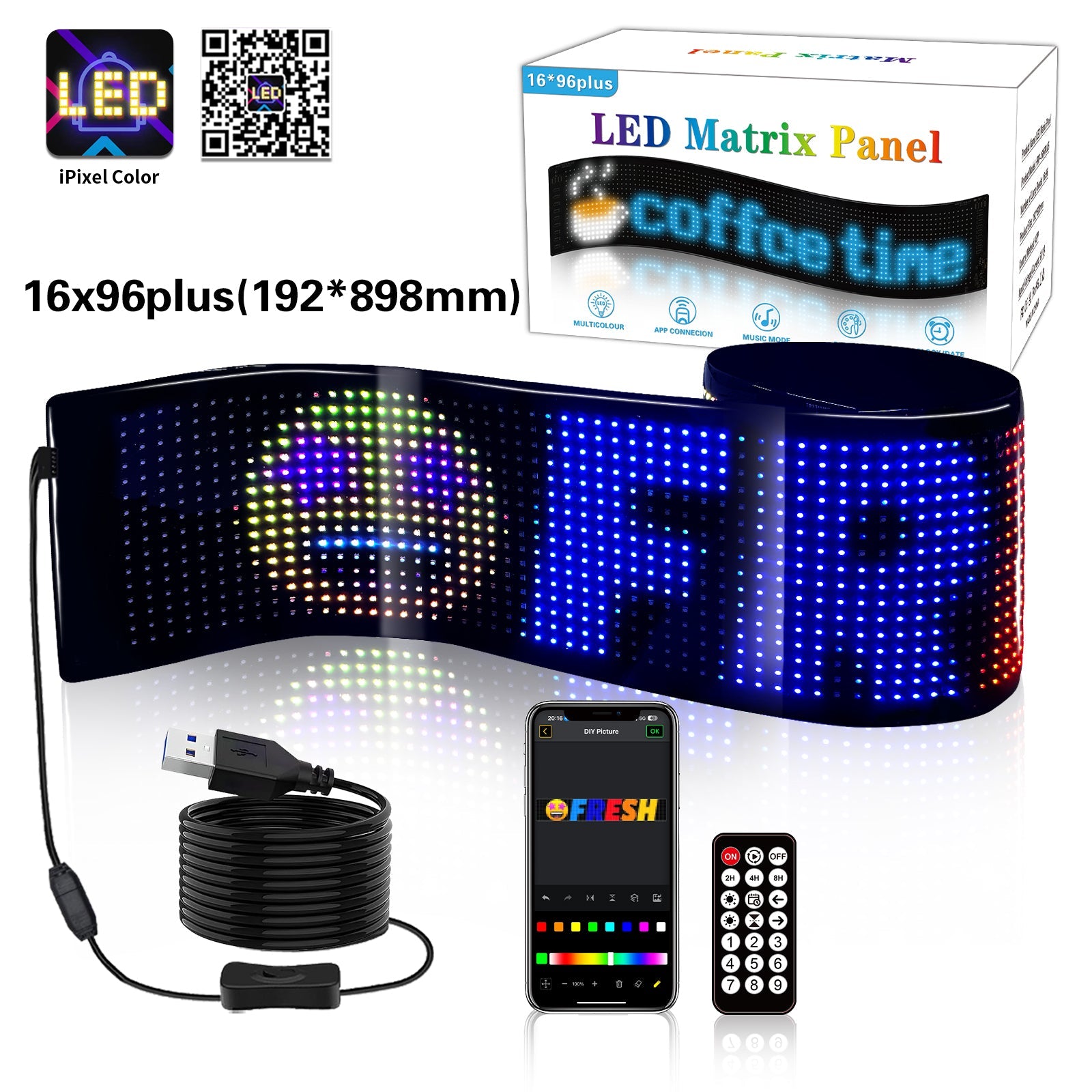 Programmable LED Matrix Panel Flexible Screen IP65 with APP Control 192*898mm 15