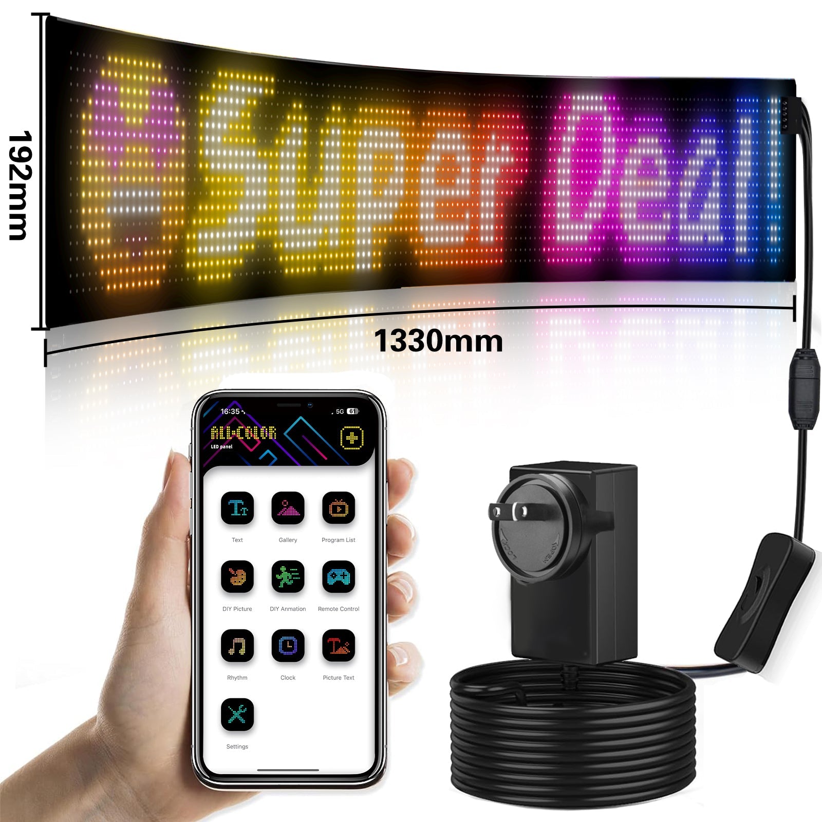 Programmable LED Matrix Panel Flexible Screen IP65 with APP Control 192*1330mm 4