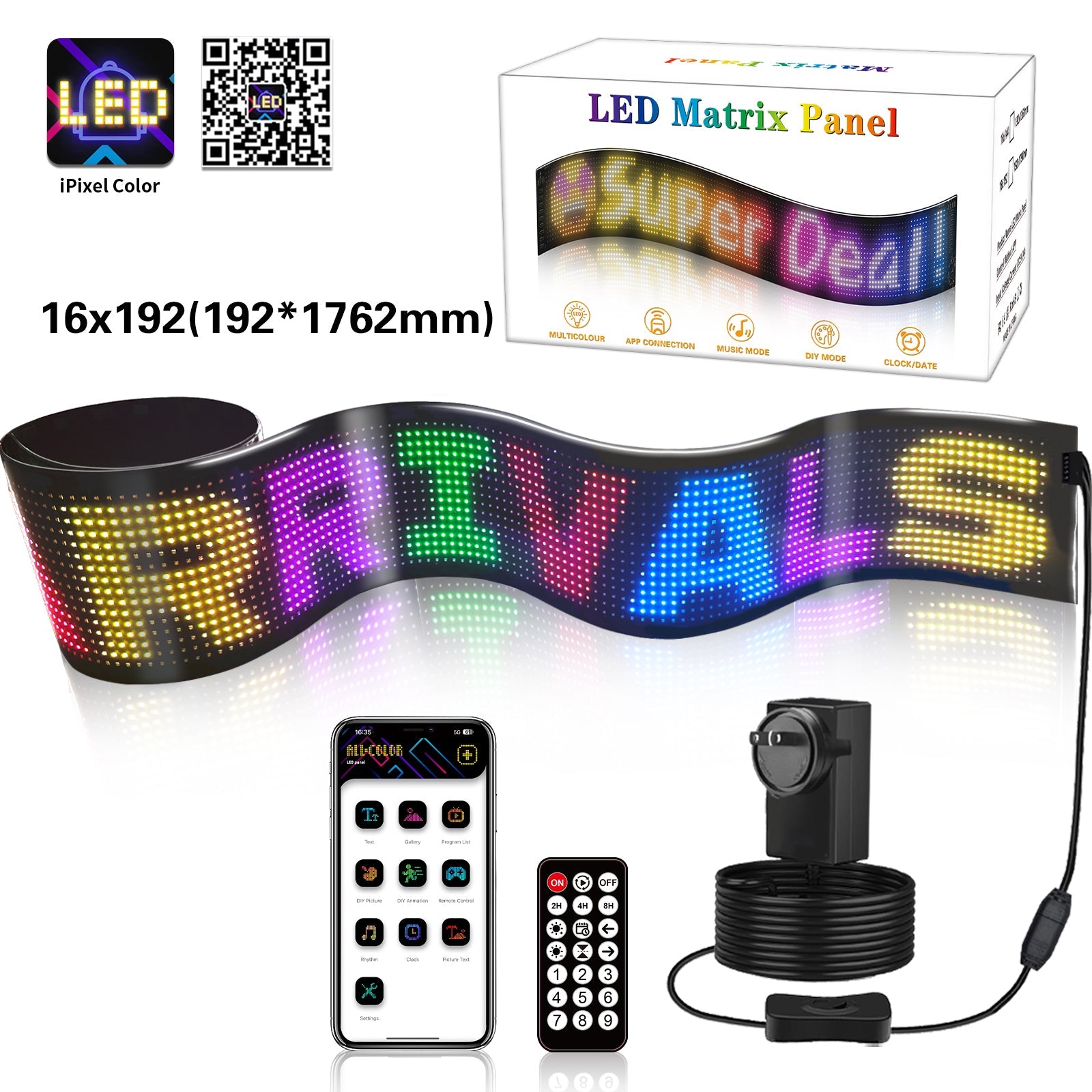 Programmable LED Matrix Panel Flexible Screen IP65 with APP Control 192*1762mm 9