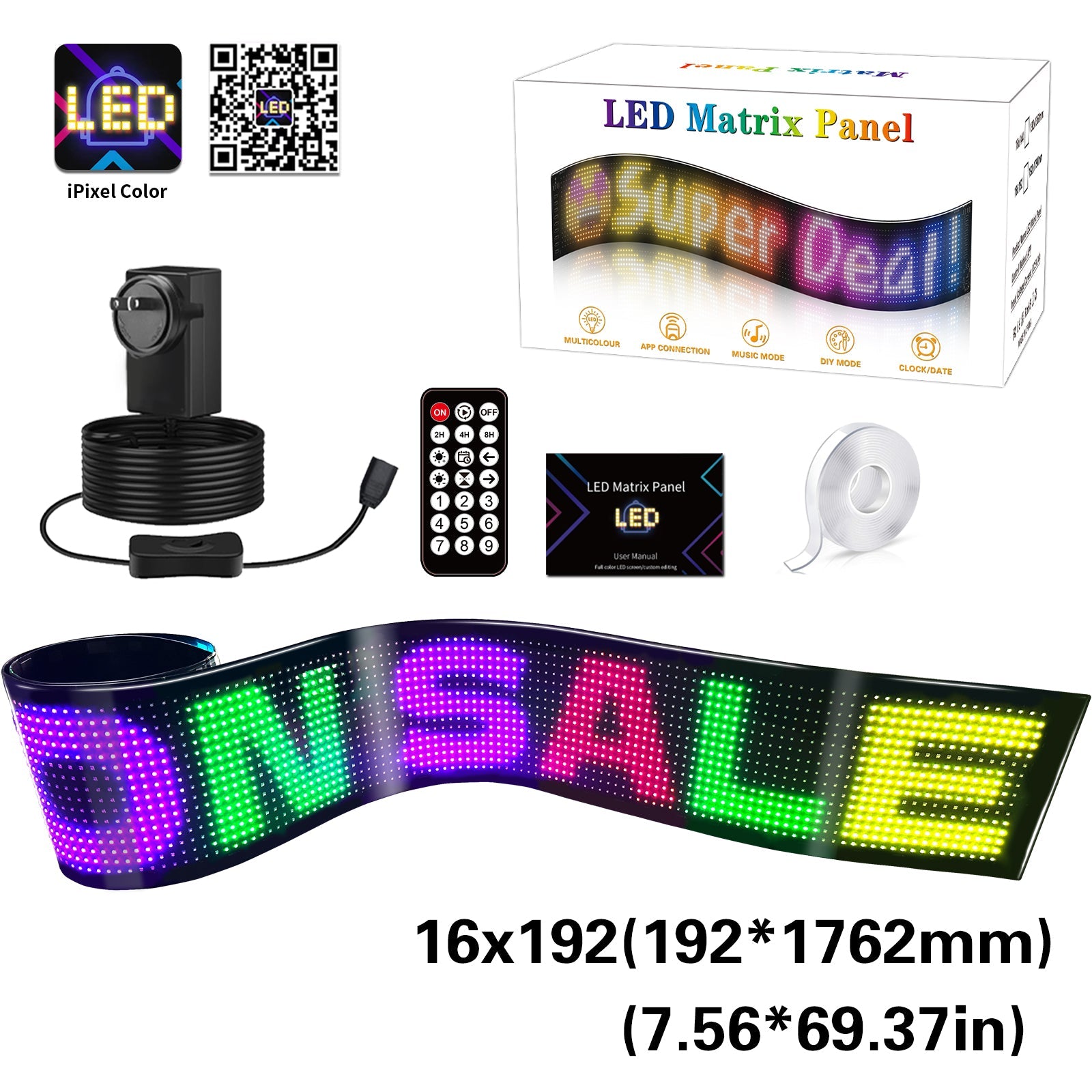 Programmable LED Matrix Panel Flexible Screen IP65 with APP Control 192*1762mm 11