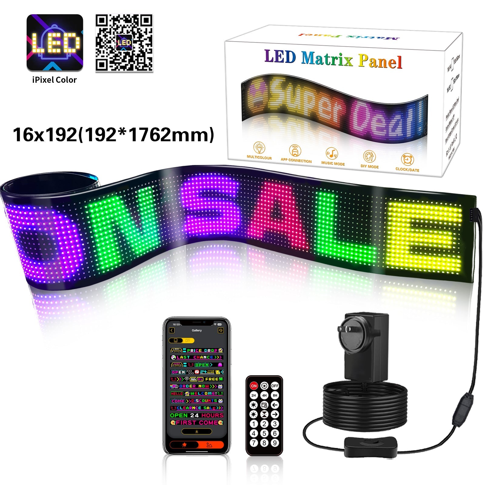 Programmable LED Matrix Panel Flexible Screen IP65 with APP Control 192*1762mm 13