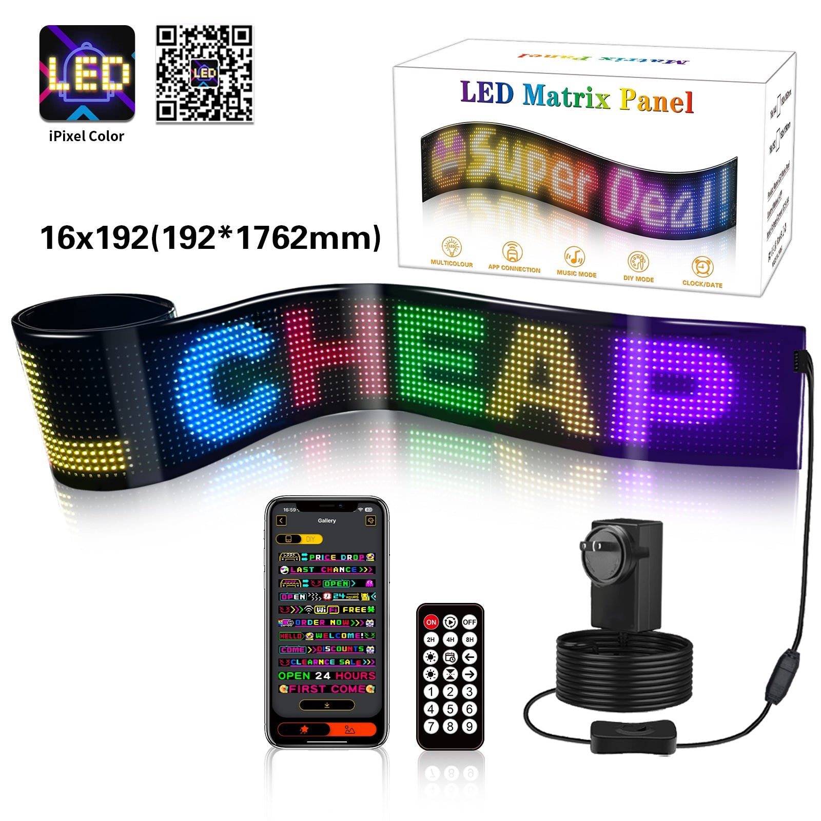 Programmable LED Matrix Panel Flexible Screen IP65 with APP Control 192*1762mm 14