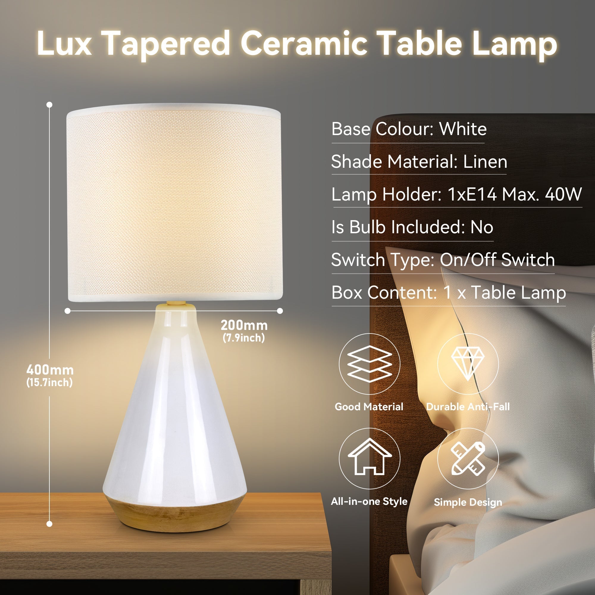 Lux Tapered Ceramic Table Lamp 4