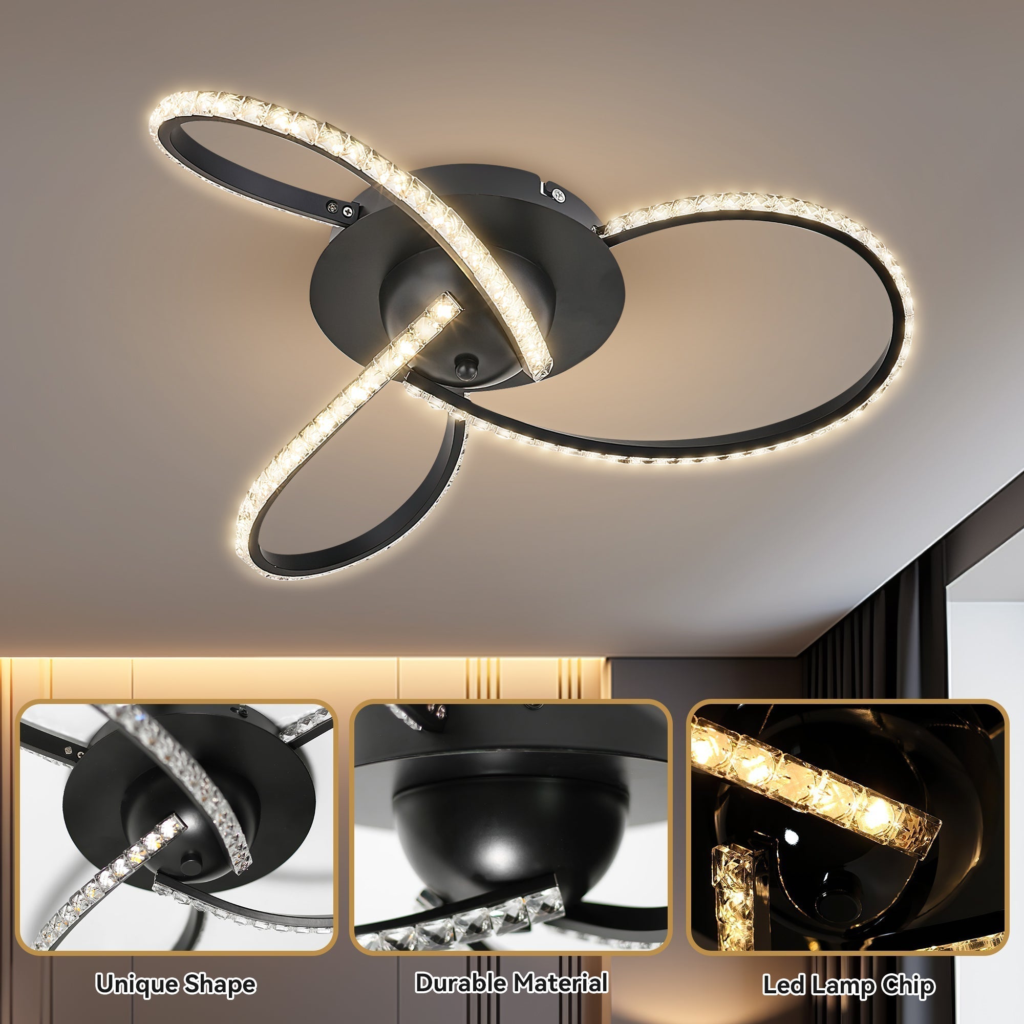 Irie Dimmable 3 Lights LED Ceiling Light - Black 9