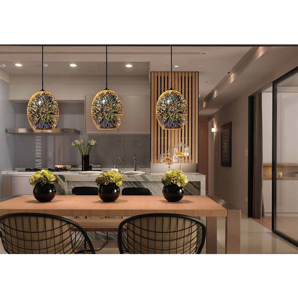 Moravian Glass Oval Pendant Light - Chrome 7