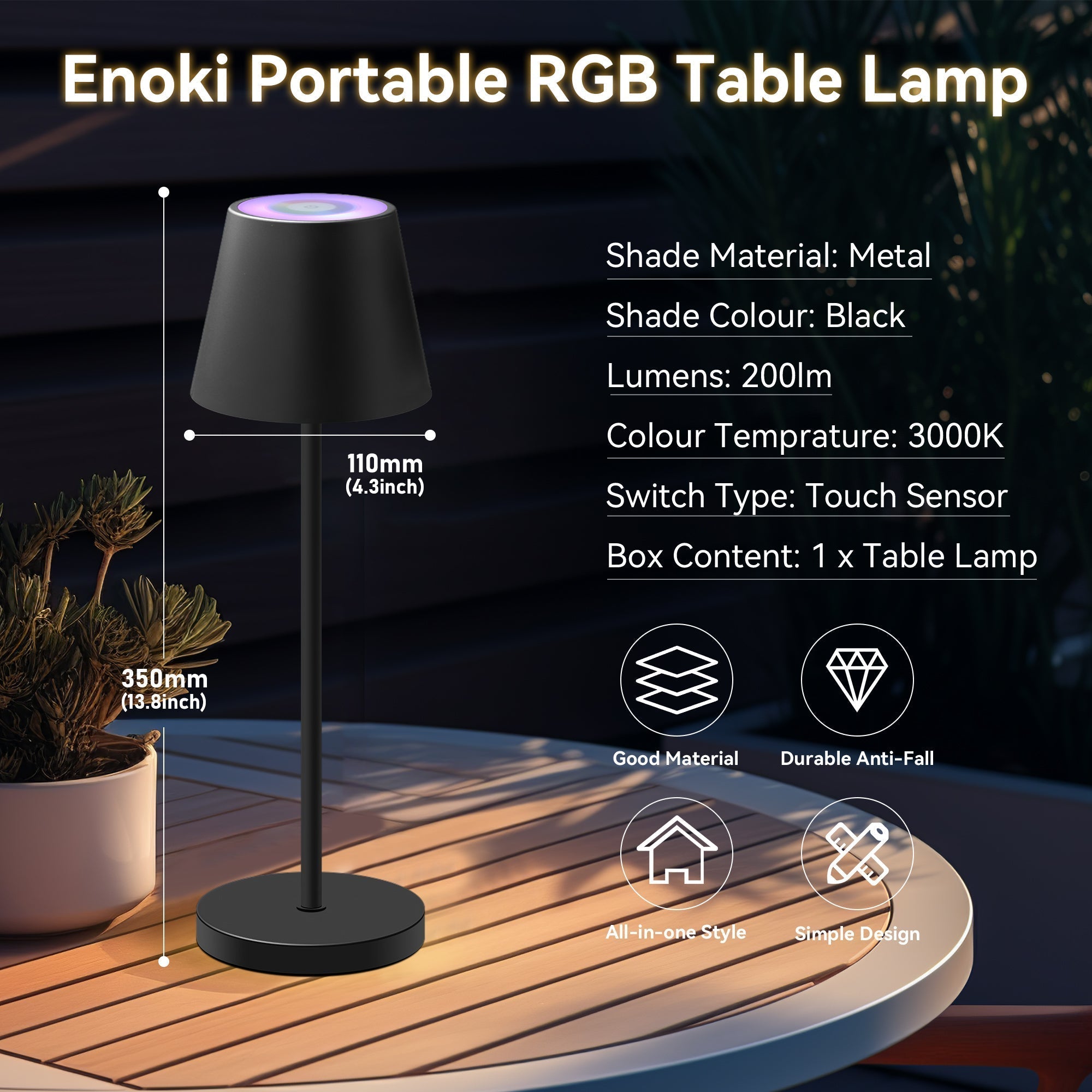 Enoki Portable RGB Table Lamp - Black 8