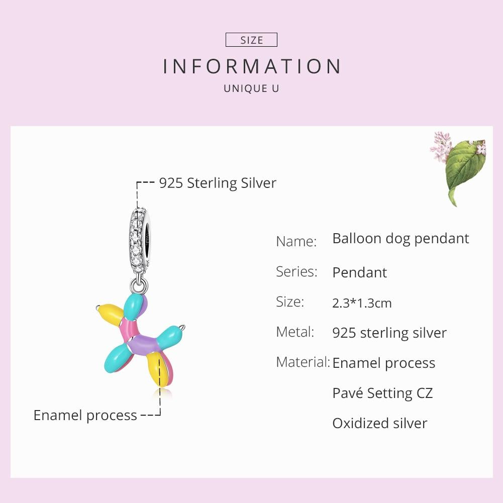 925 Sterling Silver Balloon Puppy Pendant For Bracelets & Necklaces 4