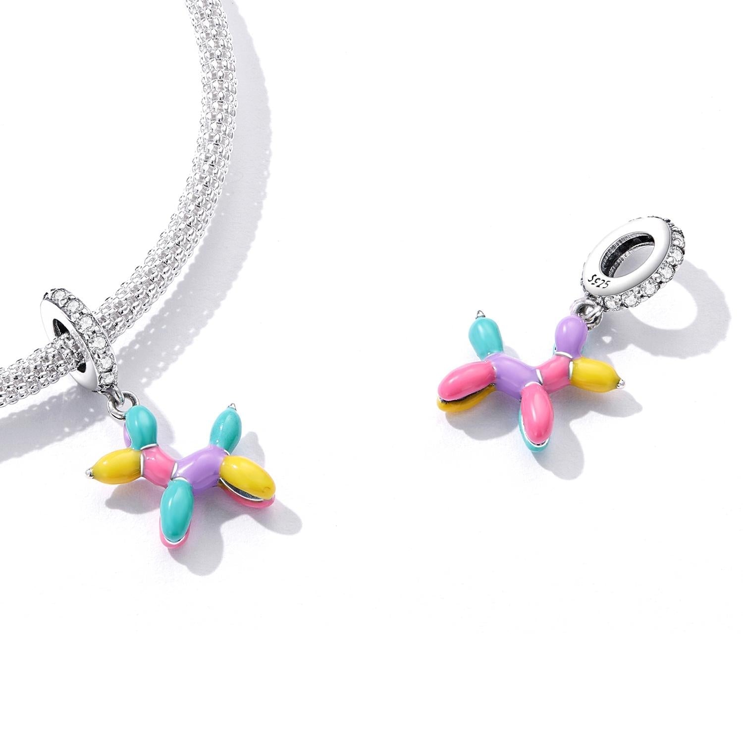 925 Sterling Silver Balloon Puppy Pendant For Bracelets & Necklaces 6
