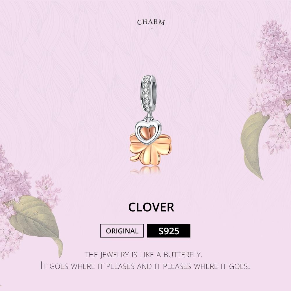 925 Sterling Silver Golden Four Leaf Clover Pendant For Diy Bracelets 4