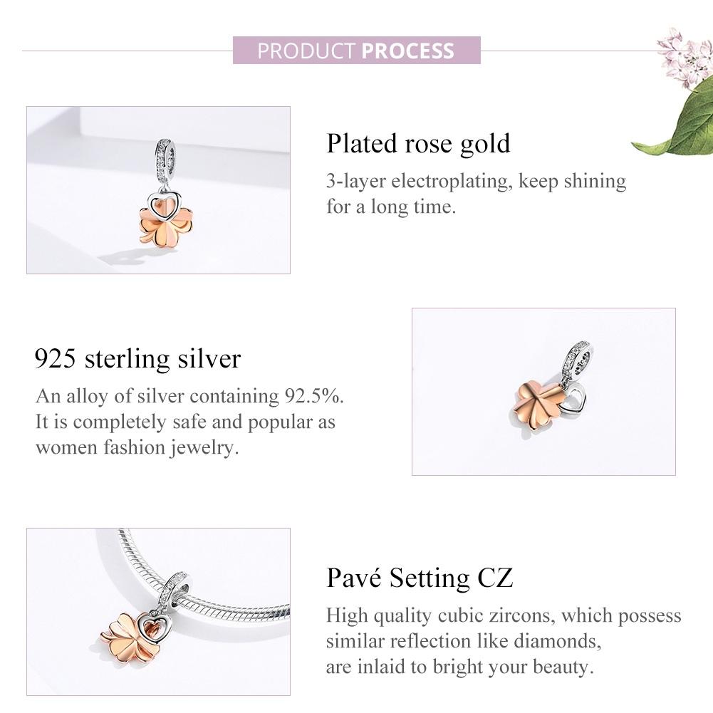 925 Sterling Silver Golden Four Leaf Clover Pendant For Diy Bracelets 5