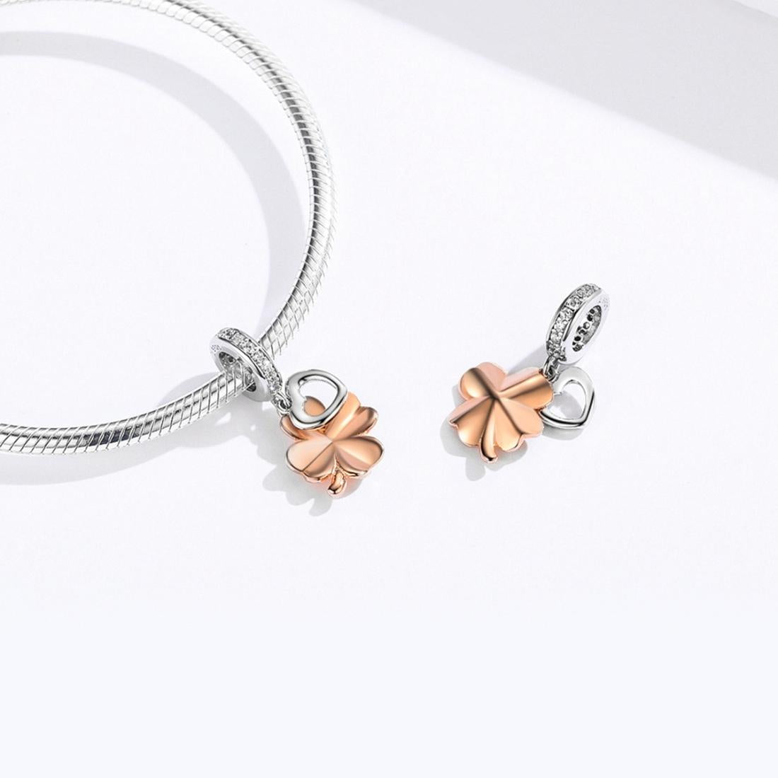 925 Sterling Silver Golden Four Leaf Clover Pendant For Diy Bracelets 7
