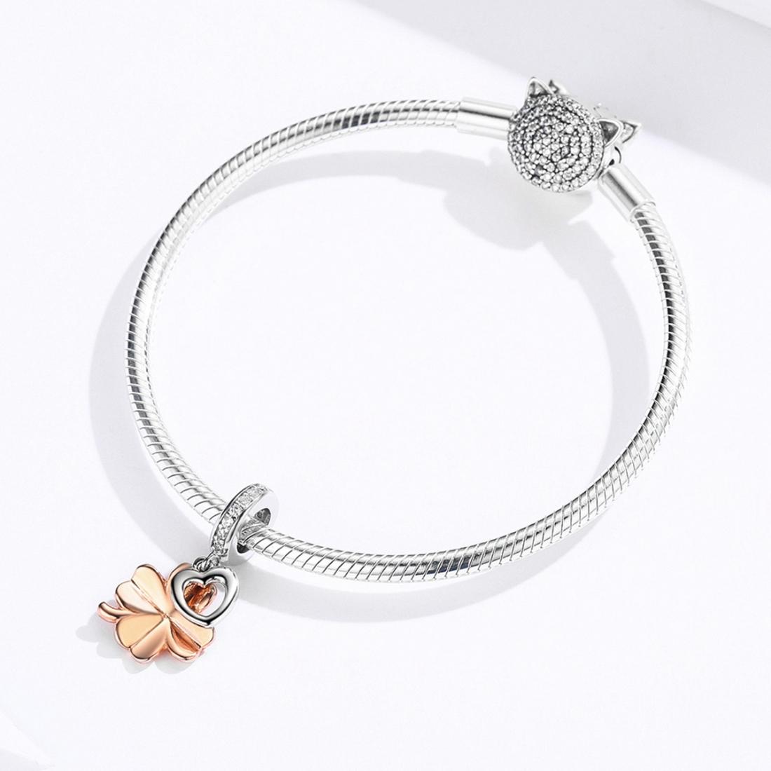 925 Sterling Silver Golden Four Leaf Clover Pendant For Diy Bracelets 8