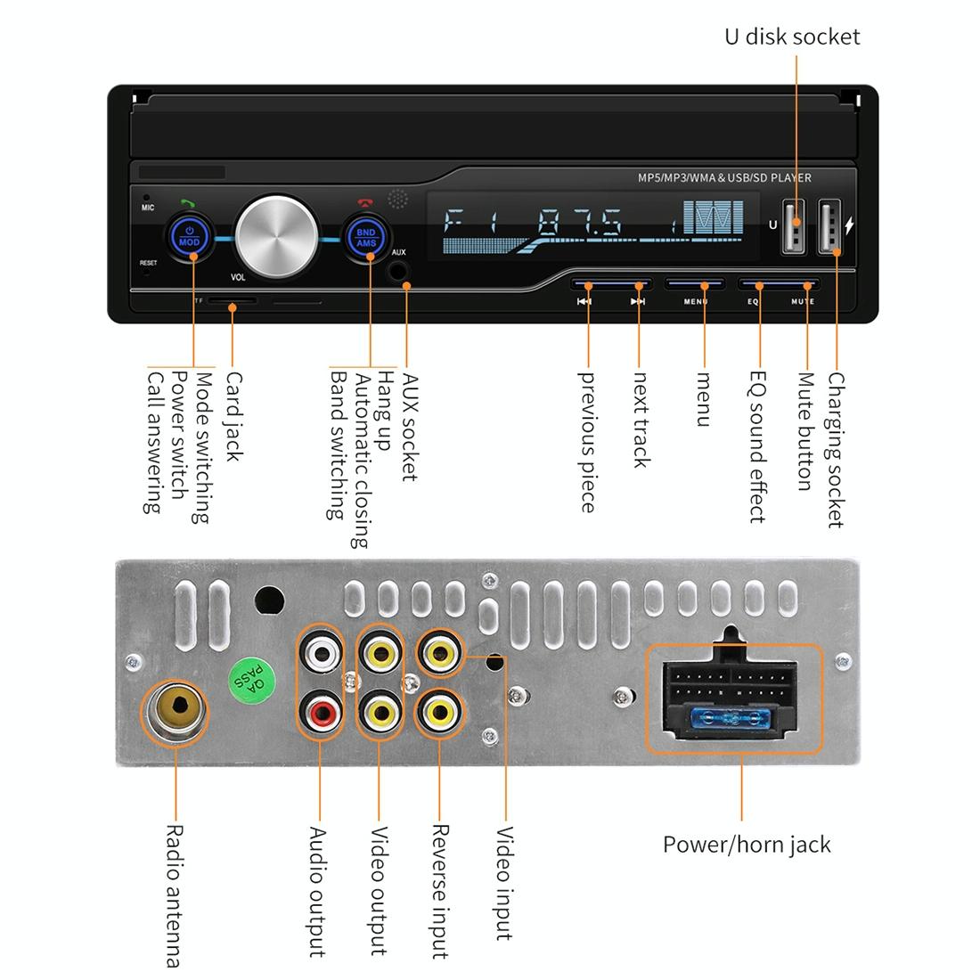 7 Inch Hd Car Radio Receiver Mp5 Player Fm / Am / Rds / Bluetooth / Phone Link Remote Control 15