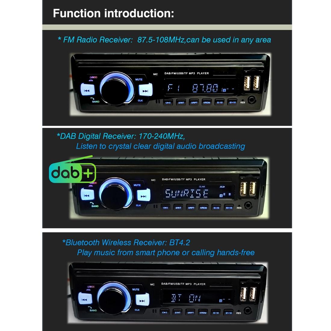 1-Din Car Dab Radio Player - Bluetooth Fm U Disk Mp3 Tf Card 4