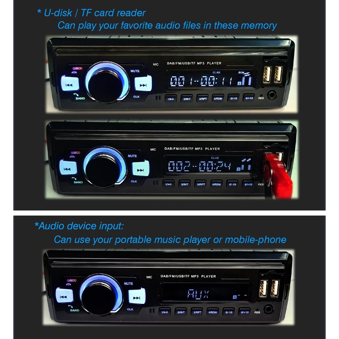 1-Din Car Dab Radio Player - Bluetooth Fm U Disk Mp3 Tf Card 5