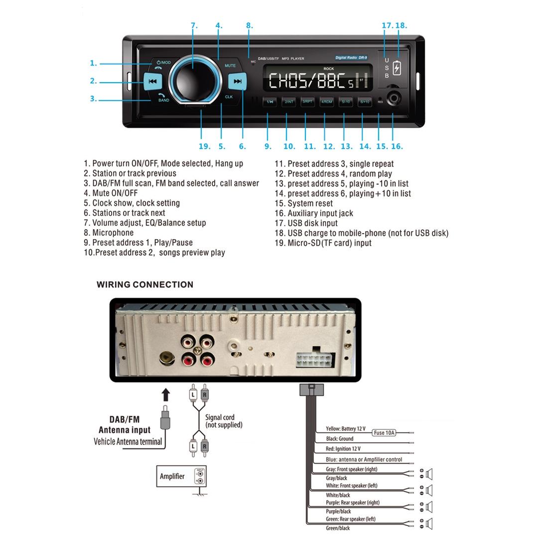 1-Din Car Dab Radio Player - Bluetooth Fm U Disk Mp3 Tf Card 6