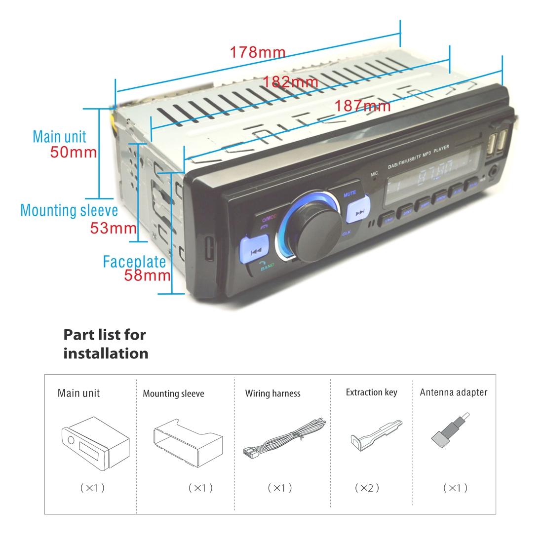 1-Din Car Dab Radio Player - Bluetooth Fm U Disk Mp3 Tf Card 7