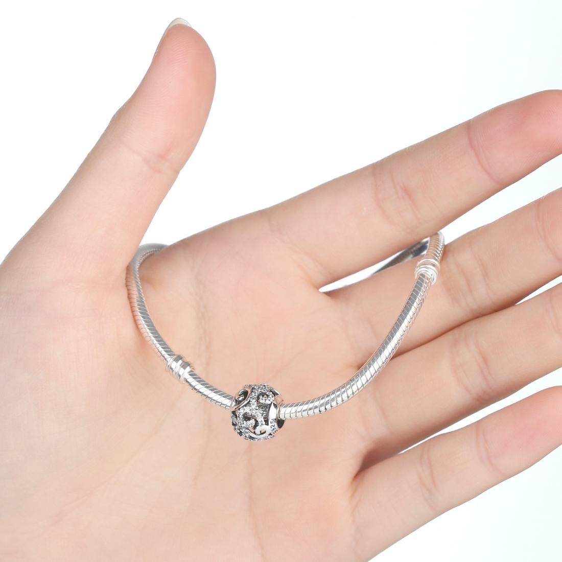 925 Sterling Silver Diamond Inlaid Bead Bracelet Accessory 6