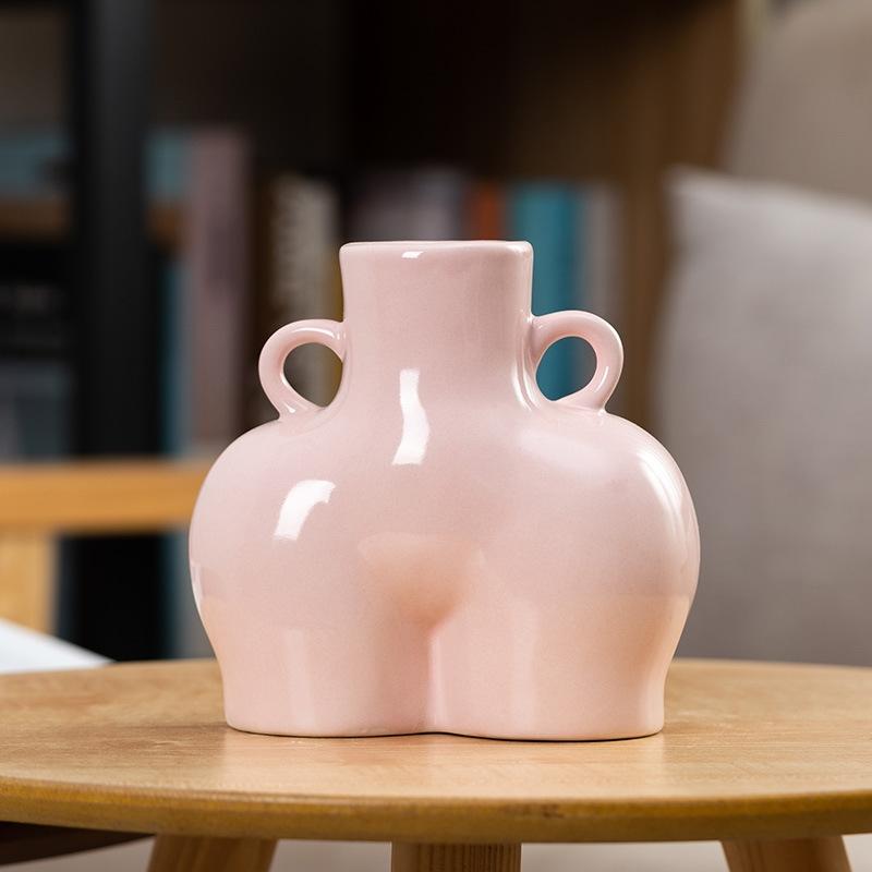 Small Bright Pink Ceramic Flower Vase for Home Decor