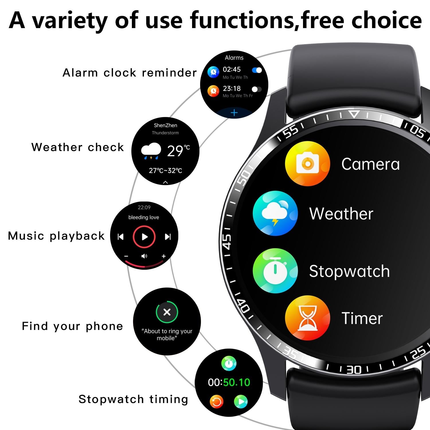1.35 Inch Smart Watch Bluetooth Calls Health Monitoring 150+ Sports Black - Silver Bamboo 11