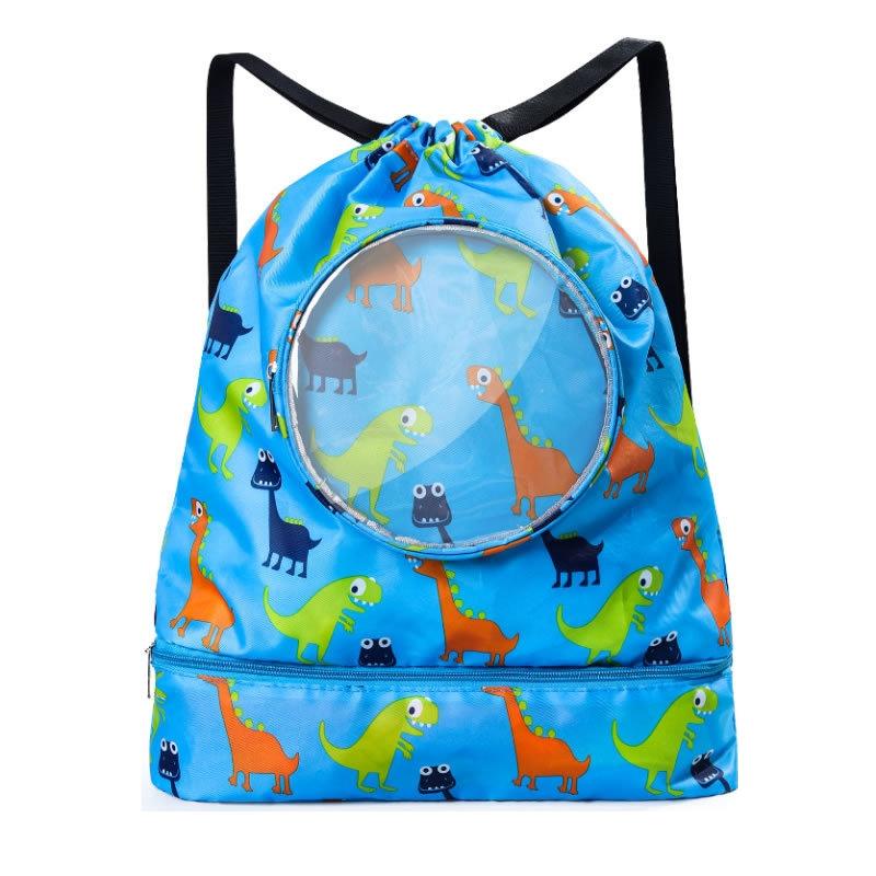 Blue Waterproof Drawstring Beach Bag L Size For Kids Wet & Dry Separation Shoulder Strap - Grey L 13