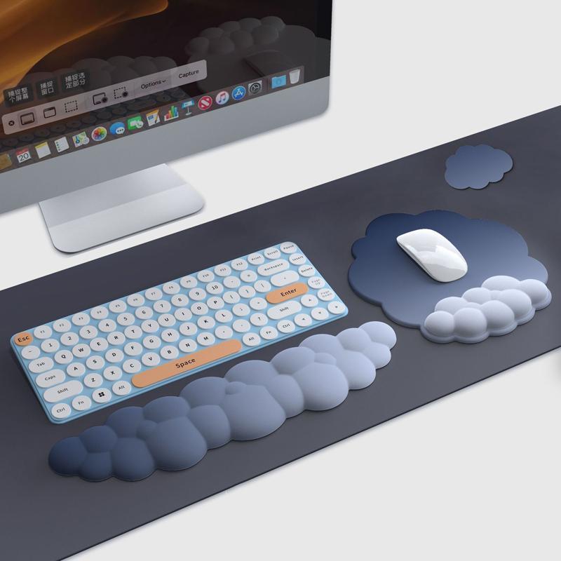 3 Piece Cloudy Gradient Memory Foam Wrist & Mouse Pad Set Blue+Gray - Green