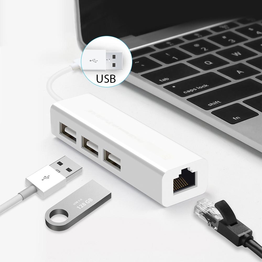 Usb 2.0 Ethernet Adapter + 3-Port Usb Hub White 3