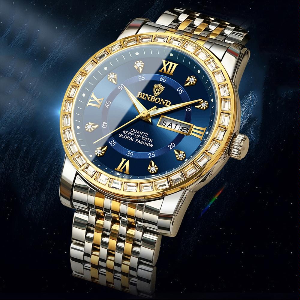 Diamond Dual-calendar Luminous Quartz Watch - B2202 - Black Steel-Black-White Nail 6