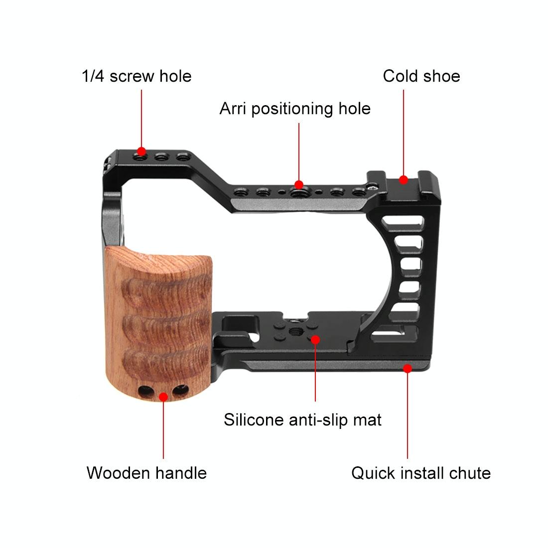 Wood Handle Metal Camera Cage For Sony Alpha 7C Stabilizer Rig 4