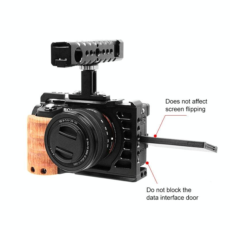 Wood Handle Metal Camera Cage For Sony Alpha 7C Stabilizer Rig 5