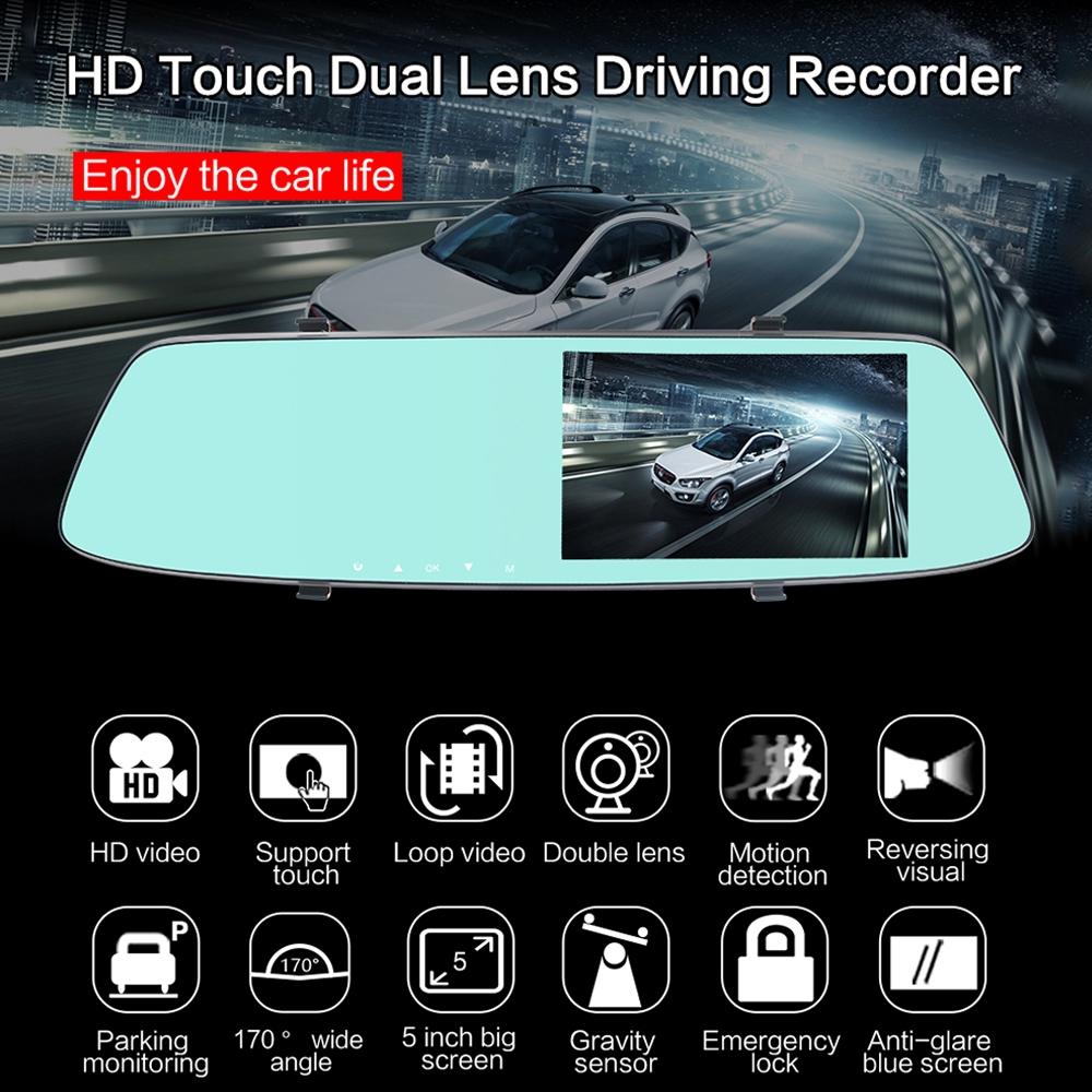 5 Lcd Touch Screen Rear View Mirror Car Recorder with Separate Camera 12