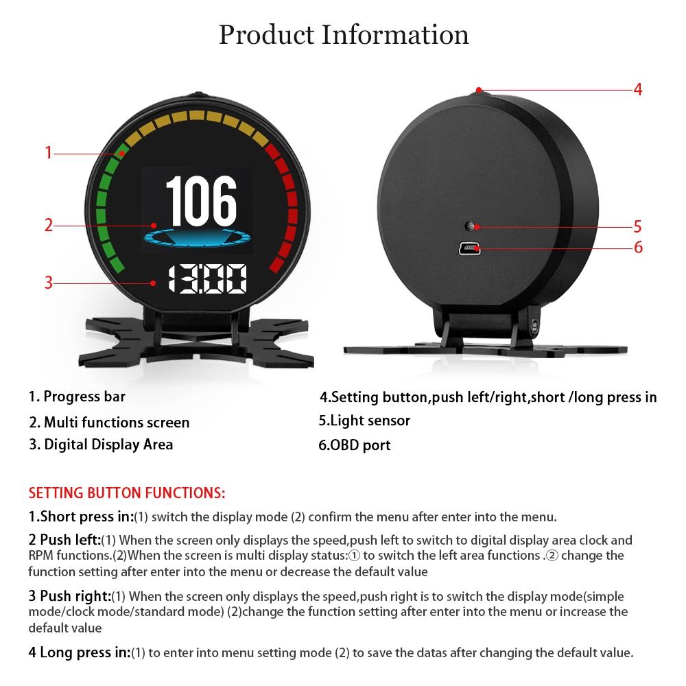 Car Hud Head Up Display Water Temp Speed Voltage 10