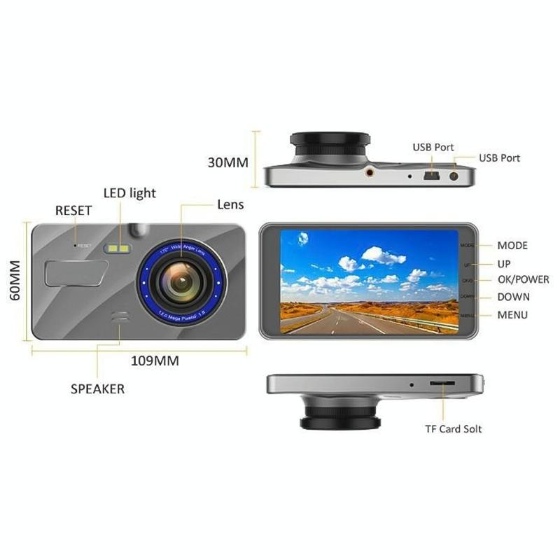 Smart Car Dual Lens Video Camera - Full Hd 1080p Motion Detection Tf Card Support 12