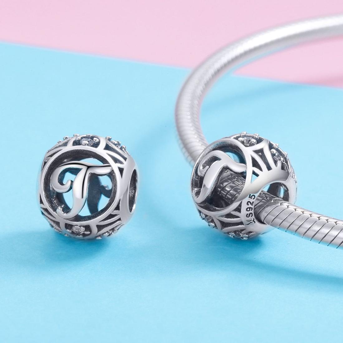 925 Sterling Silver Letter Beads For Diy Bracelets & Necklaces Style - T 5