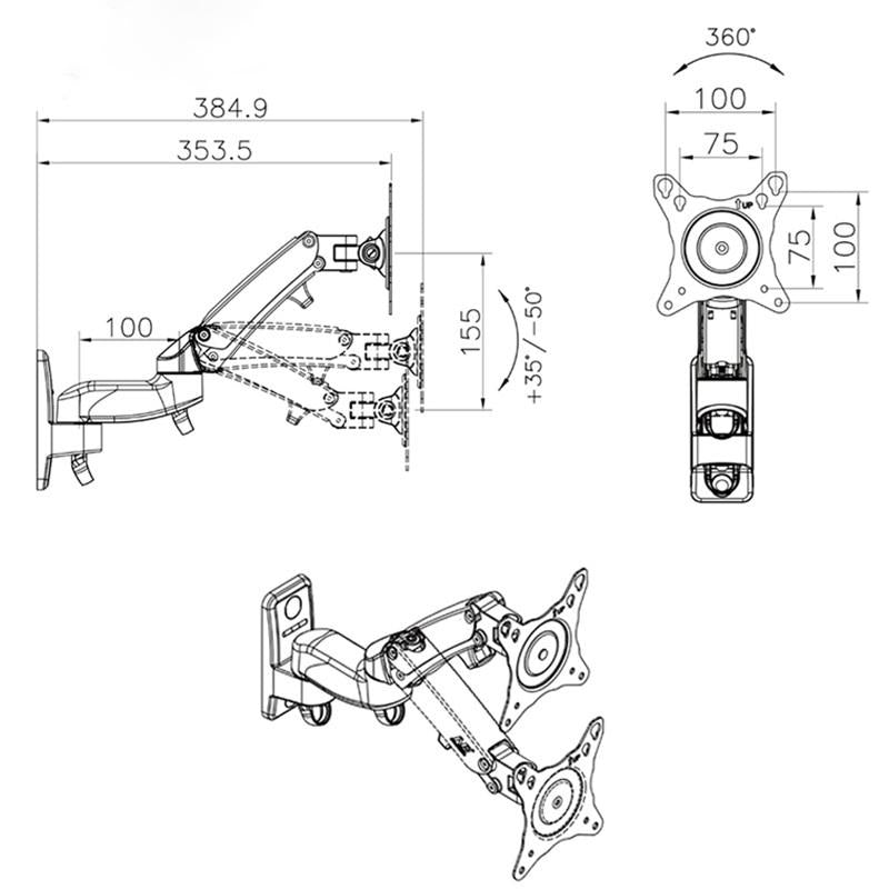 Adjustable Gas Spring Arm Wall Mount for 17-27 Led Lcd Monitors 4